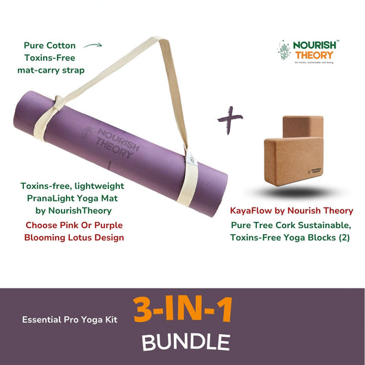 Essential 3-in-1 Yoga Bundle: natural yoga mat, yoga mat carry strap, Yoga cork Blocks