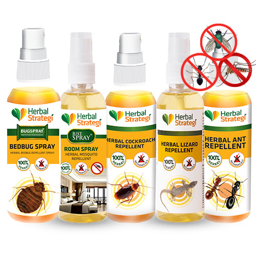Anti-Pest Herbal Pest Repellent bundle | Cockroach Repellent 100 ML + Ant Repellent 100 ML + Lizard Repellent 100 ML + Bed Bug Repellent 200 ML + Mosquito Body Spray 100 ML