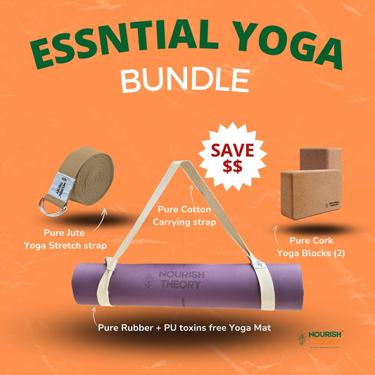 Essential 4-in-1 Yoga Bundle: natural yoga mat, yoga strap, yoga mat carry strap, Yoga cork Blocks