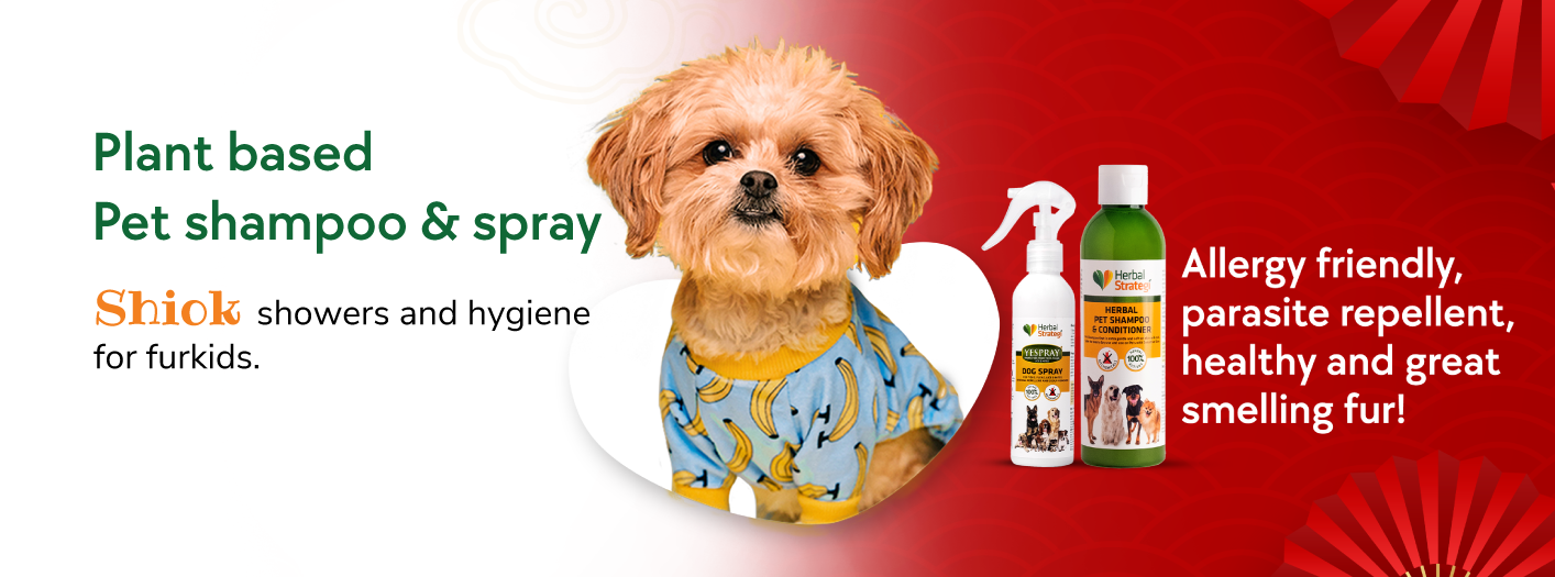 All natural deodorizing anti parasite dog spray and all natural dog shampoo